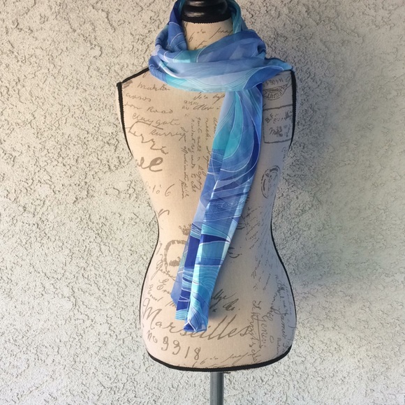 Blue Silk Satin Sheer Fancy Scarf 🧣 Fall neck Wrap 🌊 fashion accessories spring - Picture 1 of 6
